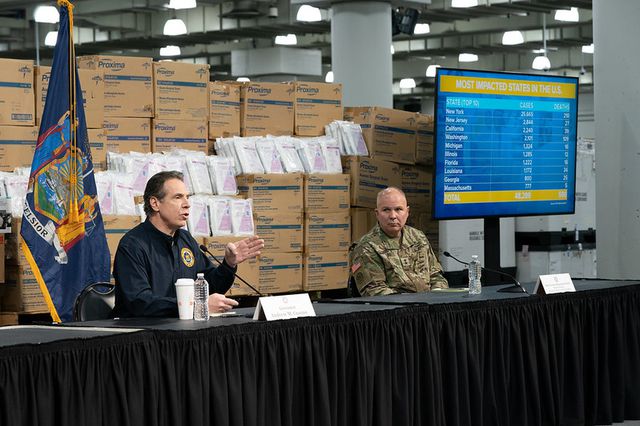 Governor Andrew Cuomo holds a Coronavirus briefing at the Jacob Javits Convention Center.